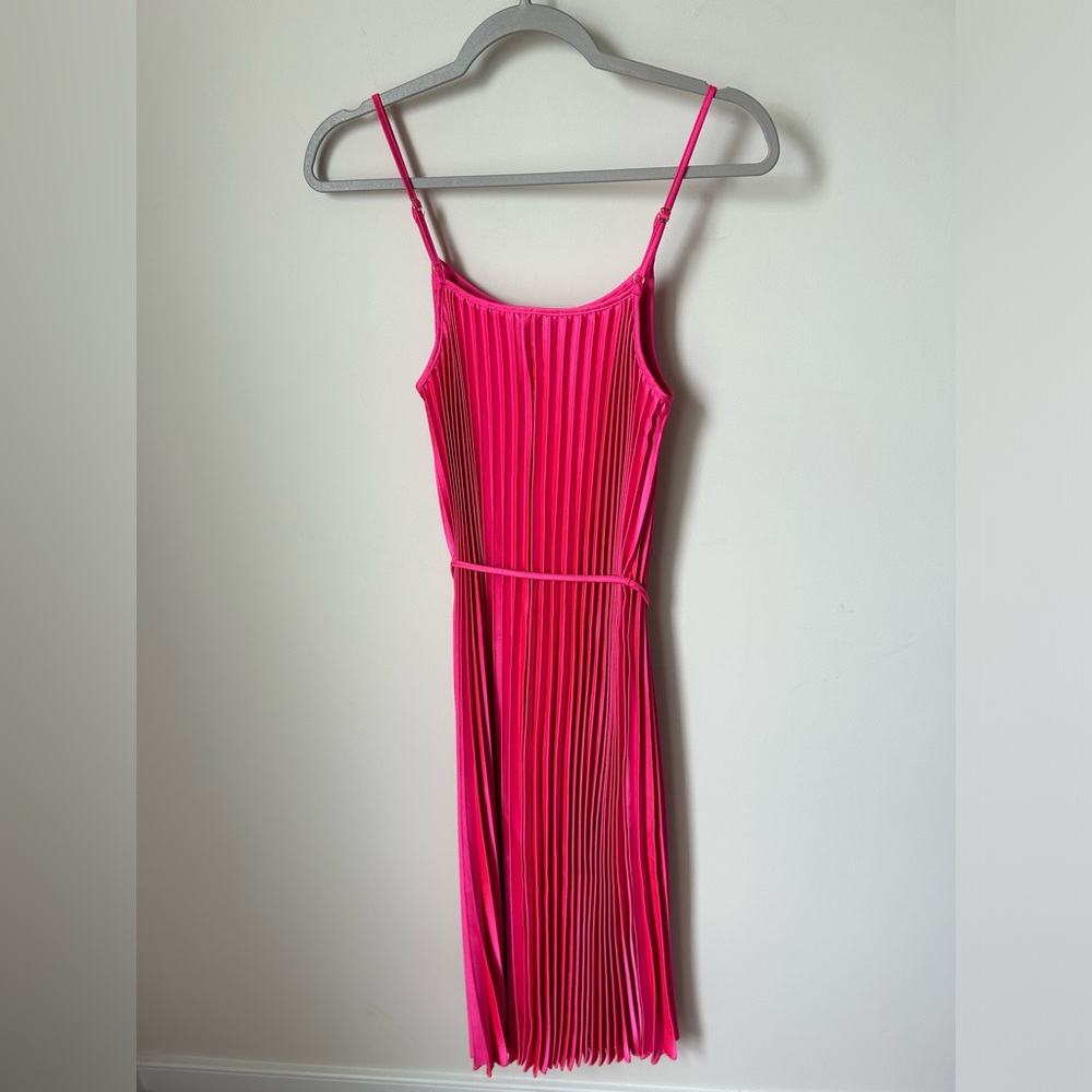 SOLD. Sam Edelman Pleated Hot Pink Midi Dress - Picture 6 of 6
